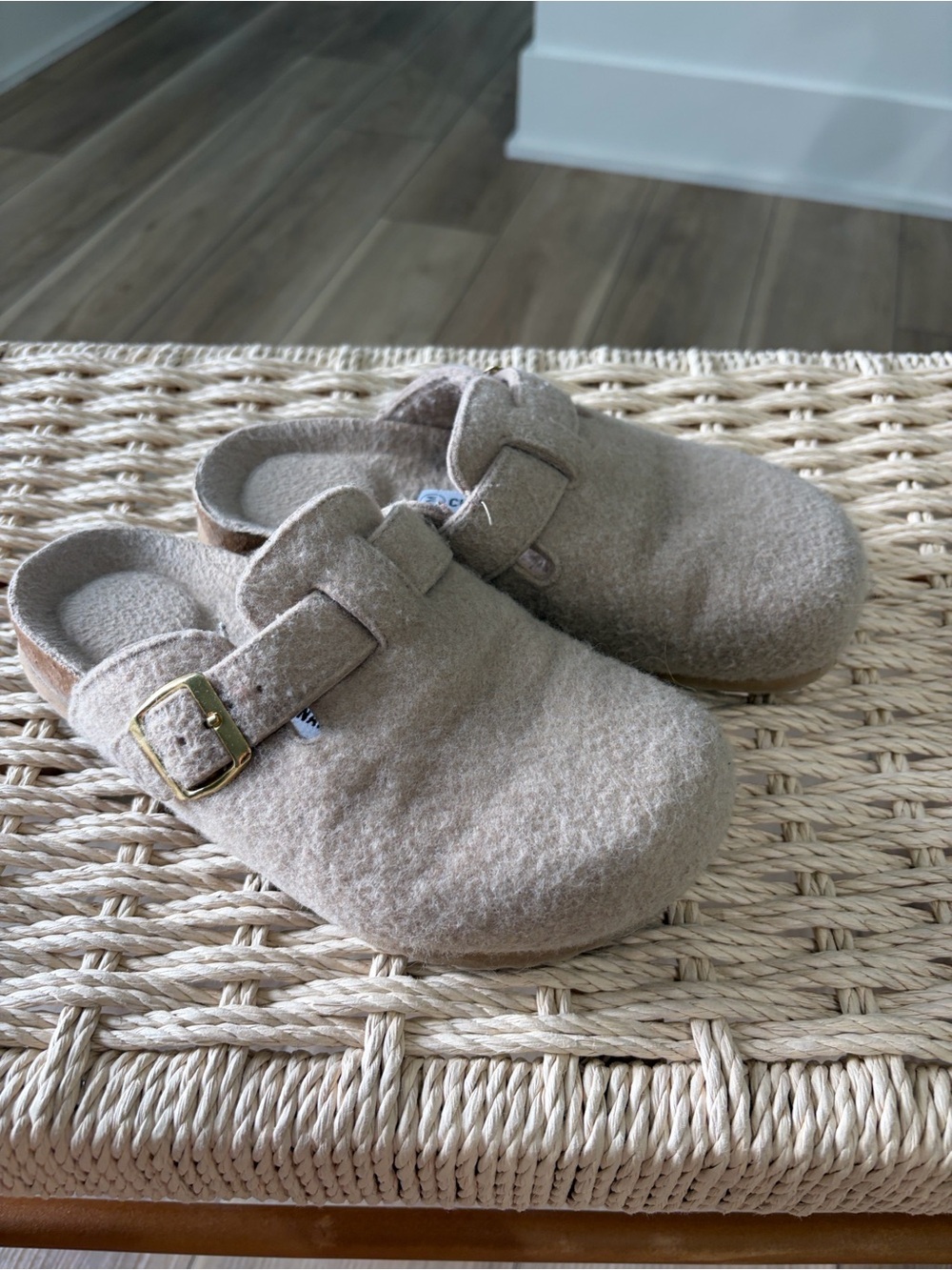 Women’s Neutral Felt Slip-On Clogs with Buckle